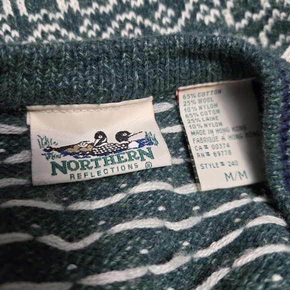 Vintage 1990s Y2K Northern Reflections green/white snowflake button-up sweater - Picture 6 of 10